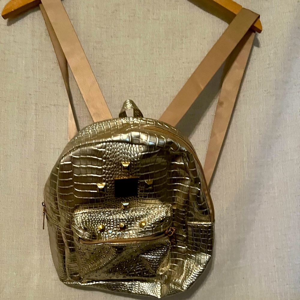 Gold Mini Backpack Purse 11” L